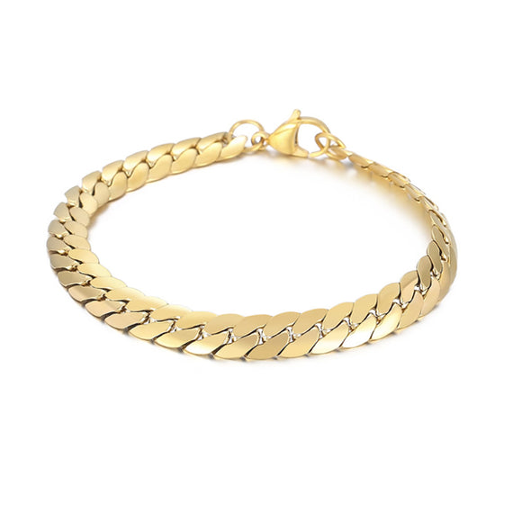 Gold Link Chain Stainless Steel Lobster Clasp Bracelet for Men (Chain Length 20cm) 男士金色鏈條不銹鋼龍蝦扣手鍊（鍊長 20 厘米）KJBR16127