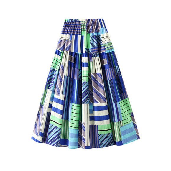 Blue Geometric Print Maxi Skirt 藍色幾何印花半身長裙 KCCLSP2113