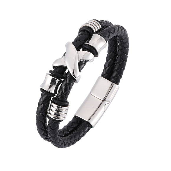 Braided Leather Magnetic Bracelet (Circumference 18.5cm) 真皮編織磁扣手鍊 (鍊長 18.5cm) KJBR16140