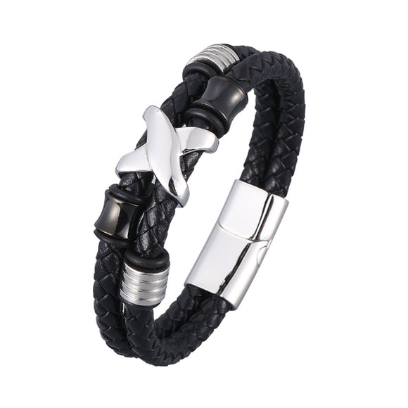 Braided Leather Magnetic Bracelet (Circumference 18.5cm) 真皮編織磁扣手鍊 (鍊長 18.5cm) KJBR16141