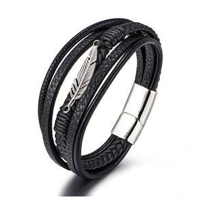 Braided Leather Magnetic Feather Bracelet (Circumference 21.5cm) 編織皮革磁扣羽毛手鍊 (鍊長 21.5cm) KJBR16145