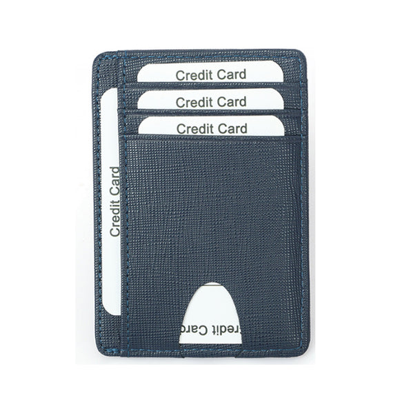 Blue Grained Leather RFID Card Holder 藍色真牛皮RFID安全防盜信用卡套 CH19032