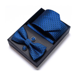 Blue Tie, Pocket Square, Cufflinks, Bow Tie 4 Pieces Gift Set 藍色領帶口袋巾袖扣領結4件套裝 KCBT2356