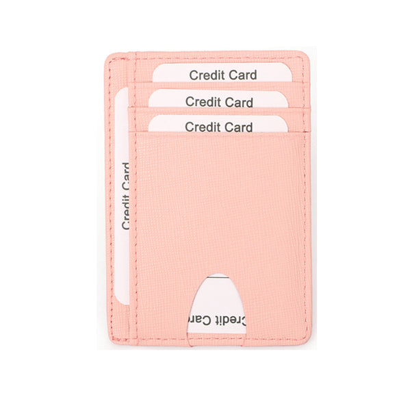 Pink Grained Leather RFID Card Holder 粉紅色真牛皮RFID安全防盜信用卡套 CH19034