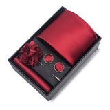 Red Tie, Pocket Square, Cufflinks, Buttonhole 4 Pieces Gift Set 紅色領帶口袋巾袖扣胸花4件套裝 KCBT2353