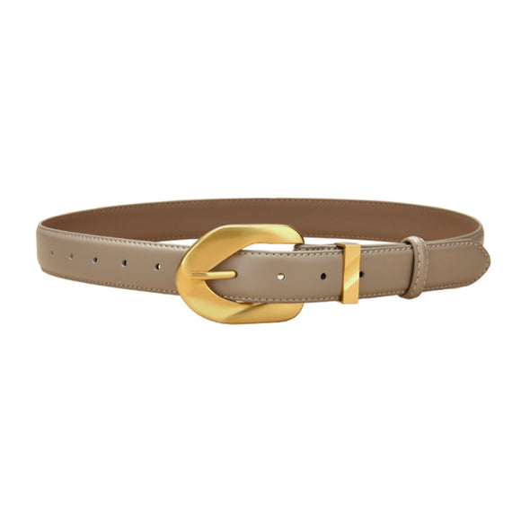 Light Khaki Women's Leather Belts with Gold Buckle Belt 淺卡其女士金色扣皮帶 KCBELT1137