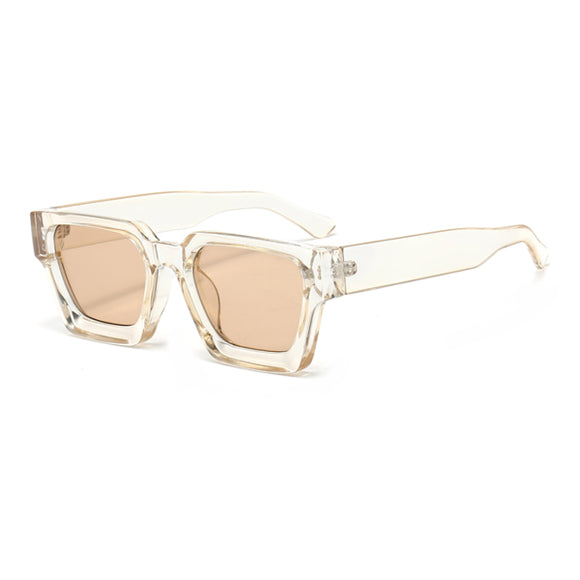 Square Transparent Frame Champagne Lens Polarized Sunglasses UV 400 Protection 方形透明框香檳色鏡片偏光太陽眼鏡 抗 UV KCSG2233