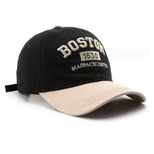 Boston Embroidery Black and Beige Adjustable Baseball Cap 波士頓刺繡黑色米色可調節棒球帽 KCHT2411