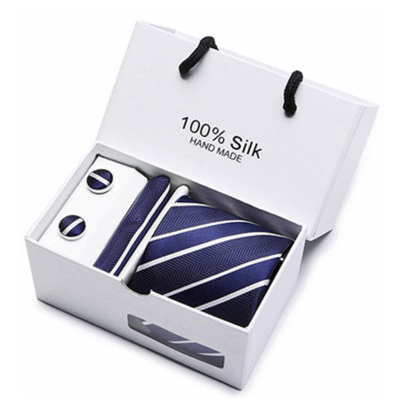 Blue Tie, Pocket Square, Cufflinks 3 Pieces Gift Set 藍色領帶口袋巾袖扣3件套裝 KCBT2339