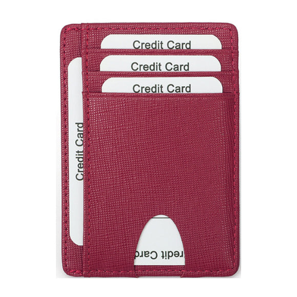 Rose Red Grained Leather RFID Card Holder 玫瑰紅色真牛皮RFID安全防盜信用卡套 CH19033
