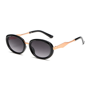 Oval Black Gold Frame Grey Lens Polarized Sunglasses UV 400 Protection 橢圓形黑金框灰色鏡片偏光太陽眼鏡 抗 UV KCSG2226