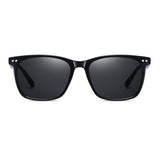 Classic Retro Square Polarized Sunglasses UV 400 Protection, Glossy Black Frame, Grey Lens 經典復古方形偏光太陽眼鏡 抗 UV, 亮黑色鏡框, 灰色鏡片 KCSG2222