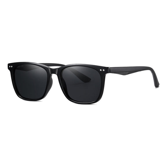 Classic Retro Square Polarized Sunglasses UV 400 Protection, Glossy Black Frame, Grey Lens 經典復古方形偏光太陽眼鏡 抗 UV, 亮黑色鏡框, 灰色鏡片 KCSG2222