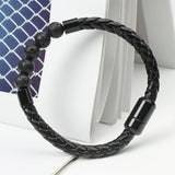 Lava Stone Beaded Braided Leather Magnetic Bracelet (Circumference 18.5cm) 火山石串珠真皮編織磁扣手鍊 (鍊長 18.5cm) KJBR16234