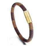 Leather Striped Stainless Steel Magnetic Bracelet (Circumference 20.5cm) 皮革條紋不銹鋼磁扣手鍊 (鍊長 20.5cm) KJBR16260