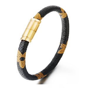 Leather Striped Stainless Steel Magnetic Bracelet (Circumference 20.5cm) 皮革條紋不銹鋼磁扣手鍊 (鍊長 20.5cm) KJBR16262