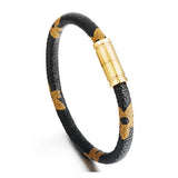 Leather Striped Stainless Steel Magnetic Bracelet (Circumference 20.5cm) 皮革條紋不銹鋼磁扣手鍊 (鍊長 20.5cm) KJBR16262