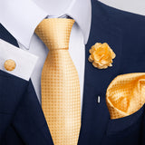 Yellow Tie, Pocket Square, Cufflinks, Buttonhole 4 Pieces Gift Set 黃色領帶口袋巾袖扣胸花4件套裝 KCBT2352