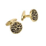 Golden Black Moire Round Cufflinks 金色黑雲紋圓形袖扣 KC20388