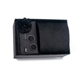 Black Tie, Pocket Square, Cufflinks, Buttonhole 4 Pieces Gift Set 黑色領帶口袋巾袖扣胸花4件套裝 KCBT2345