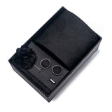 Black Tie, Pocket Square, Cufflinks, Buttonhole 4 Pieces Gift Set 黑色領帶口袋巾袖扣胸花4件套裝 KCBT2345