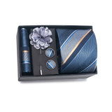 Blue Tie, Pocket Square, Cufflinks, Buttonhole 4 Pieces Gift Set 藍色領帶口袋巾袖扣胸花4件套裝 KCBT2347
