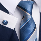 Blue Tie, Pocket Square, Cufflinks, Buttonhole 4 Pieces Gift Set 藍色領帶口袋巾袖扣胸花4件套裝 KCBT2347
