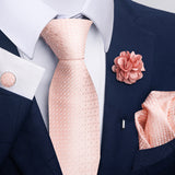 Pink Tie, Pocket Square, Cufflinks, Buttonhole 4 Pieces Gift Set 粉紅色領帶口袋巾袖扣胸花4件套裝 KCBT2348