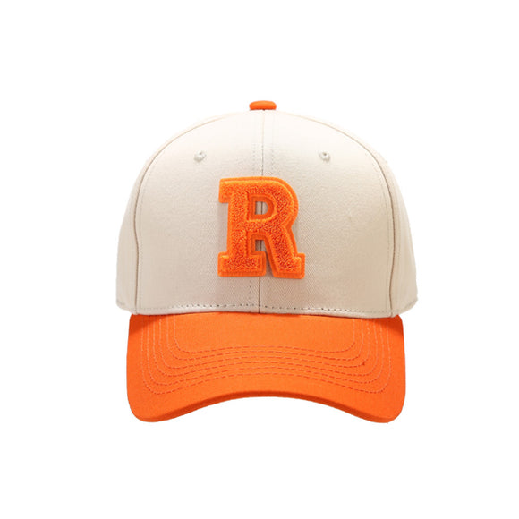 Letter R Embroidery Beige and Orange Adjustable Baseball Cap 字母R 刺繡米色和橙色可調節棒球帽 KCHT2383