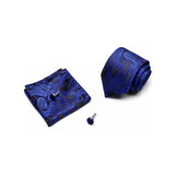 Blue Tie, Pocket Square, Cufflinks 3 Pieces Gift Set 藍色領帶口袋巾袖扣3件套裝 KCBT2337