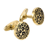 Golden Black Moire Round Cufflinks 金色黑雲紋圓形袖扣 KC20388