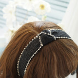 Black Beaded Fabric Knotted Headband 黑色釘珠布藝打結頭箍 HA20097a