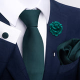 Green Tie, Pocket Square, Cufflinks, Buttonhole 4 Pieces Gift Set 綠色領帶口袋巾袖扣胸花4件套裝 KCBT2349