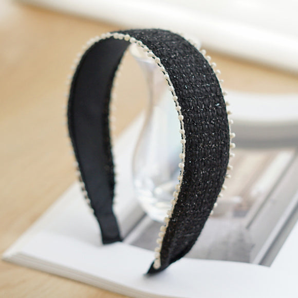Black Beaded Fabric Headband 黑色釘珠布藝頭箍 HA20096a