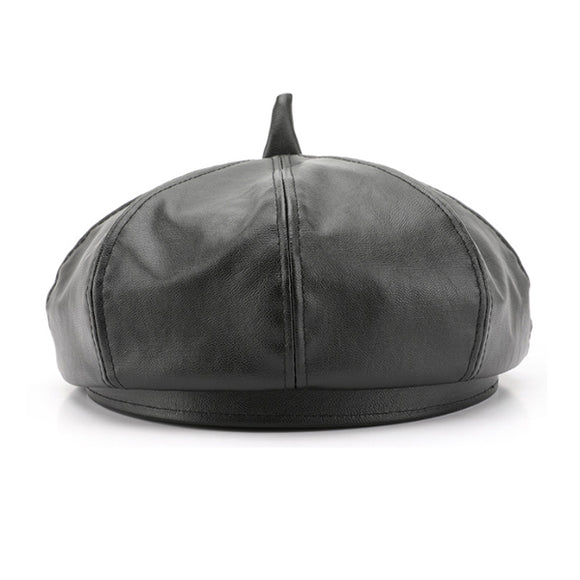 Black Solid Leather Beret Hat 黑色純色皮質貝雷帽 KCHT2420