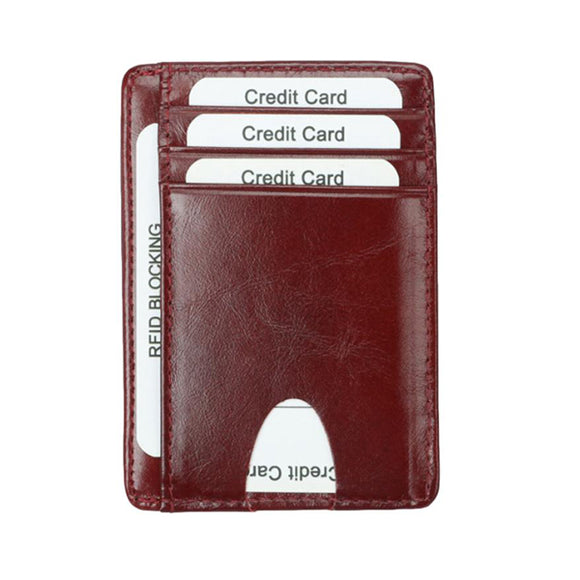 Red Grained Leather RFID Card Holder 紅色真牛皮RFID安全防盜信用卡套 (CH19042)