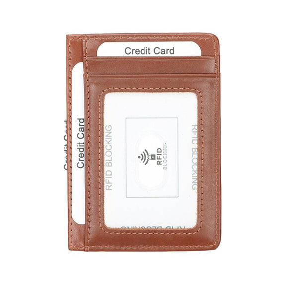 Brown Slim RFID Blocking Card Holder Minimalist Leather Front Pocket Wallet 棕色真牛皮RFID安全防盜信用卡套 CH19044