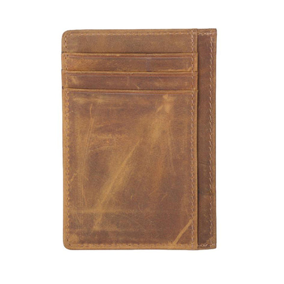 Brown Slim RFID Blocking Card Holder Minimalist Leather Front Pocket Wallet 棕色真牛皮RFID安全防盜信用卡套 CH19045