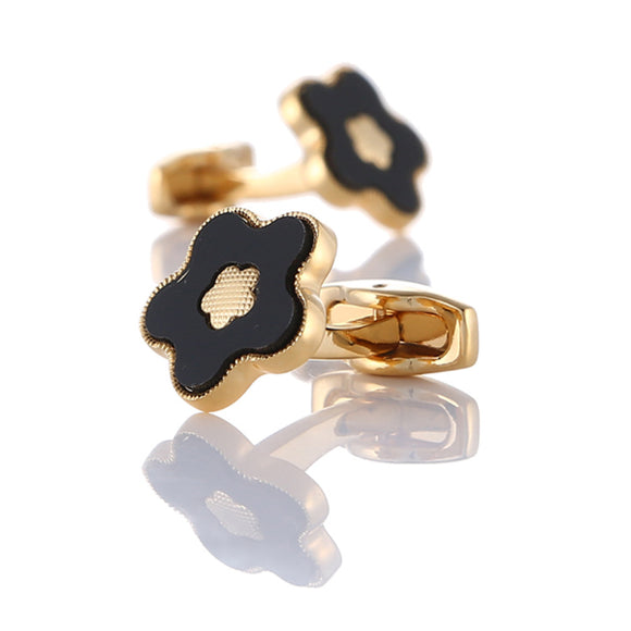 Two Tone Gold Black Floral Cufflinks 雙色黑金花朵袖扣 KC10047b