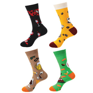 Set of 4 Pairs Food and Drink Pattern Cozy Socks (One Size) 4 件套裝食物和飲料圖案舒適襪（均碼）HS202067-70