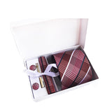 Red Tie, Pocket Square, Cufflinks, Tie Clip 4 Pieces Gift Set 紅色領帶口袋巾袖扣領帶夾4件套裝 (KCBT2101)