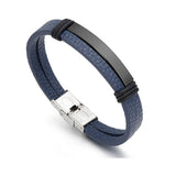 Blue Punk Titanium Leather Bracelet (Circumference 21cm) 藍色朋克風鈦鋼皮手鍊 (鍊長 21cm) KJBR16102