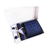 Blue Tie, Pocket Square, Cufflinks, Tie Clip 4 Pieces Gift Set 藍色領帶口袋巾袖扣領帶夾4件套裝 KCBT2103