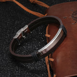 Brown Punk Titanium Leather Bracelet (Circumference 21cm) 棕色朋克風鈦鋼皮手鍊 (鍊長 21cm) KJBR16104