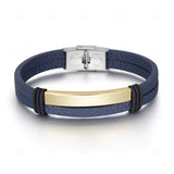 Blue Punk Titanium Leather Bracelet (Circumference 21cm) 藍色朋克風鈦鋼皮手鍊 (鍊長 21cm) KJBR16108