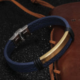 Blue Punk Titanium Leather Bracelet (Circumference 21cm) 藍色朋克風鈦鋼皮手鍊 (鍊長 21cm) KJBR16108