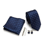 Blue Tie, Pocket Square, Cufflinks, Tie Clip 4 Pieces Gift Set 藍色領帶口袋巾袖扣領帶夾4件套裝 KCBT2116