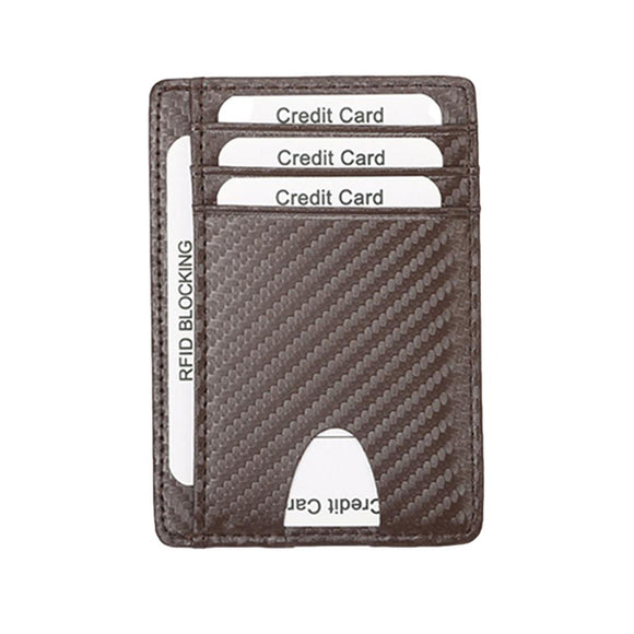 Brown Grained Leather RFID Card Holder 棕色真牛皮RFID安全防盜信用卡套 CH19012