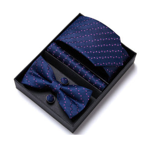Blue Tie, Pocket Square, Cufflinks, Bow Tie 4 Pieces Gift Set 藍色領帶口袋巾袖扣領結4件套裝 KCBT2120