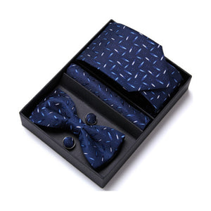 Blue Tie, Pocket Square, Cufflinks, Bow Tie 4 Pieces Gift Set 藍色領帶口袋巾袖扣領結4件套裝 KCBT2121